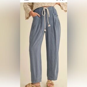 linen-blend pull on casual pants